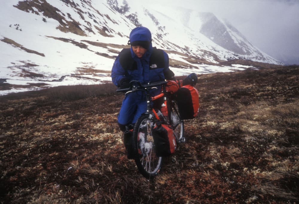 Pushing the bikes up to the pass became more difficult in the heavy winds.