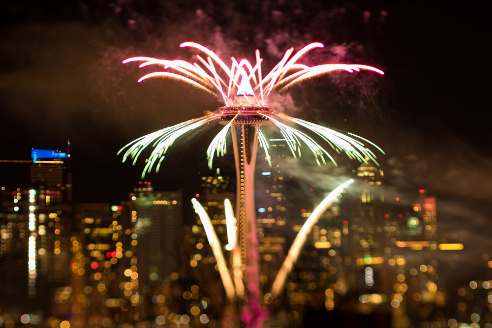 New Years Eve fireworks from the Seattle Space Needle