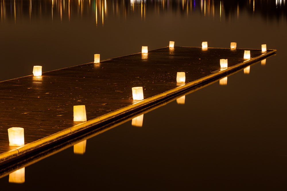 Lights on a lake dock