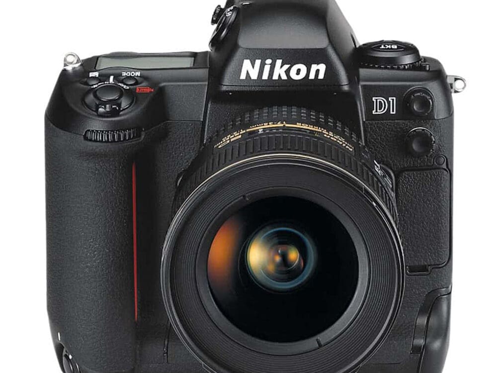 Nikon D1 professional digital SLR camera, front view with lens attached.