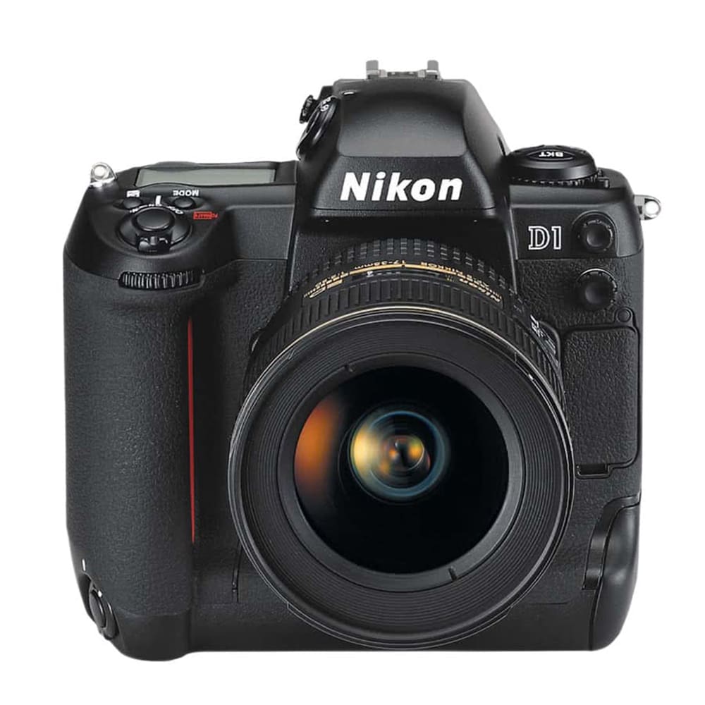 Nikon D1 professional digital SLR camera, front view with lens attached.